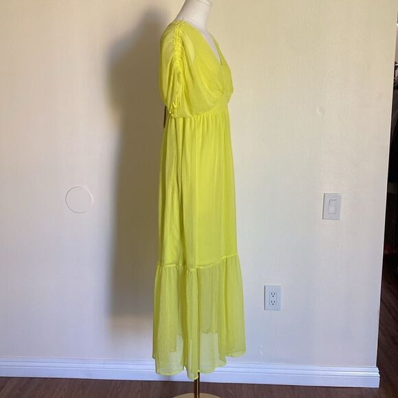 VERO MODA Aware Neon Yellow Cap Sleeve Ruffle Midi Dress Size XS NWT - Picture 7 of 15